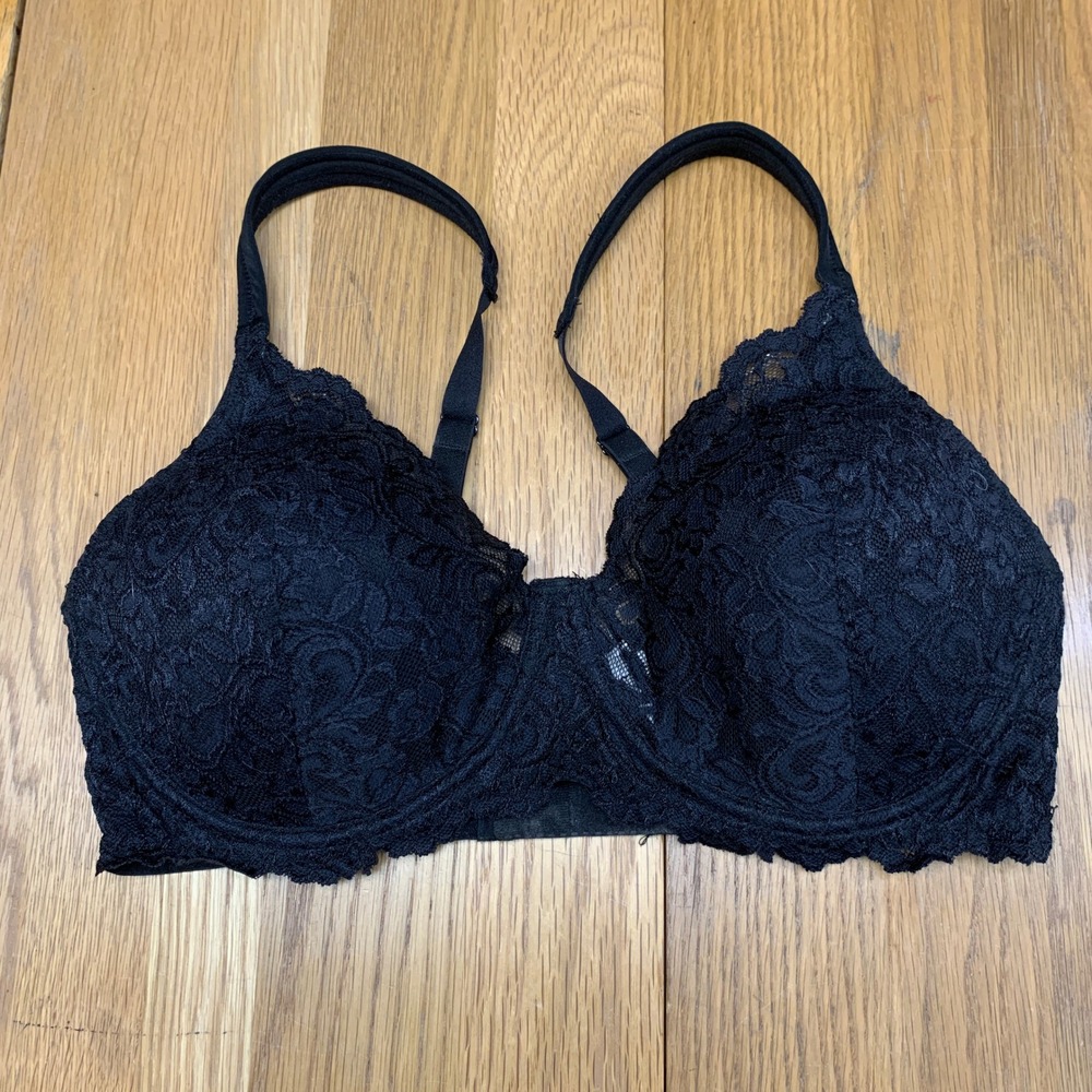Leading Lady Black Floral Lace Underwire Bra 40D Style 5044 Padded Adjustable